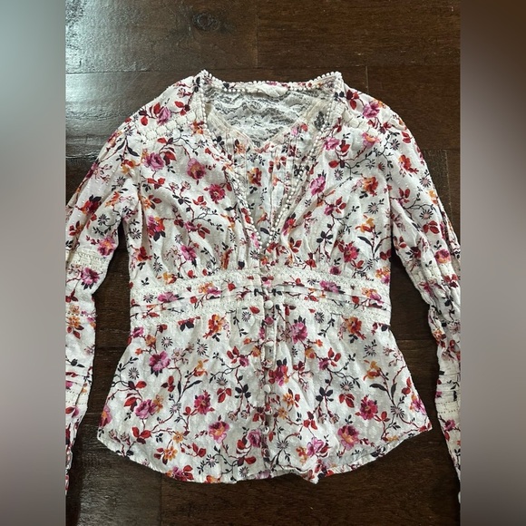 Anthropologie-Floral lace long sleeve blouse-Size 4-EUC - Picture 11 of 13
